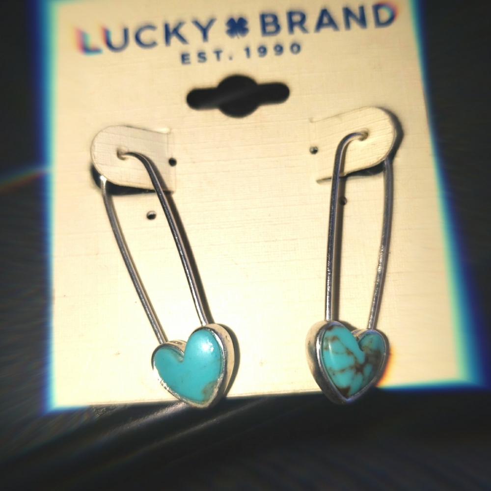LUCKY BRAND SAFETY PIN TURQOUISE 💓SHAPE EARRINGS